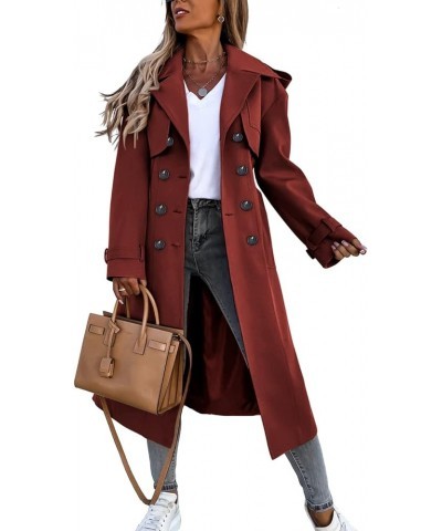 Women's Double Breasted Long Trench Coat Windproof Classic Lapel Belted Overcoat with Pockets Wine Red $49.39 Jackets