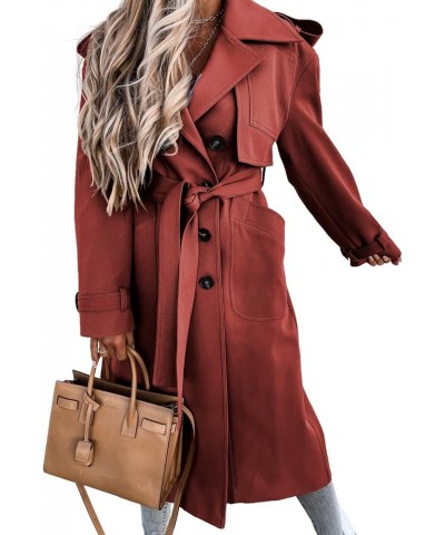 Women's Double Breasted Long Trench Coat Windproof Classic Lapel Belted Overcoat with Pockets Wine Red $49.39 Jackets