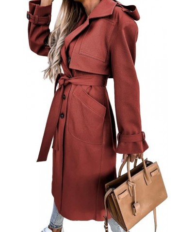 Women's Double Breasted Long Trench Coat Windproof Classic Lapel Belted Overcoat with Pockets Wine Red $49.39 Jackets