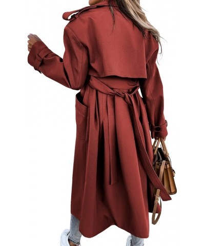 Women's Double Breasted Long Trench Coat Windproof Classic Lapel Belted Overcoat with Pockets Wine Red $49.39 Jackets