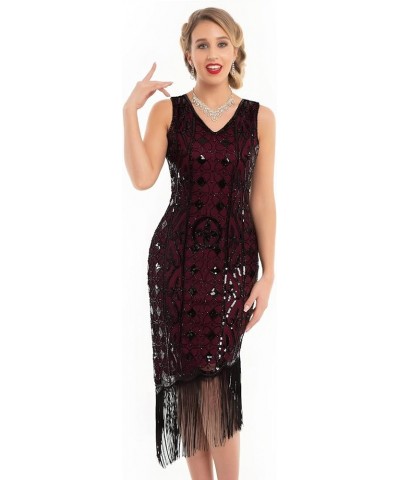 Women's Flapper Dresses 1920s Gatsby Sequin Fringed Asymmetric Hem Roaring 20s Cocktail Dress Burgundy $31.25 Dresses