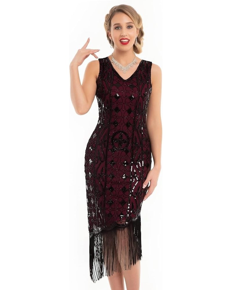 Women's Flapper Dresses 1920s Gatsby Sequin Fringed Asymmetric Hem Roaring 20s Cocktail Dress Burgundy $31.25 Dresses