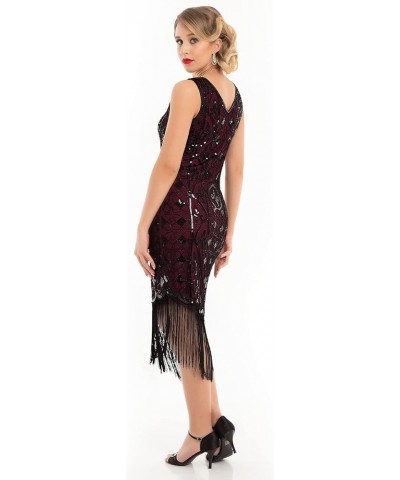 Women's Flapper Dresses 1920s Gatsby Sequin Fringed Asymmetric Hem Roaring 20s Cocktail Dress Burgundy $31.25 Dresses