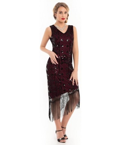 Women's Flapper Dresses 1920s Gatsby Sequin Fringed Asymmetric Hem Roaring 20s Cocktail Dress Burgundy $31.25 Dresses