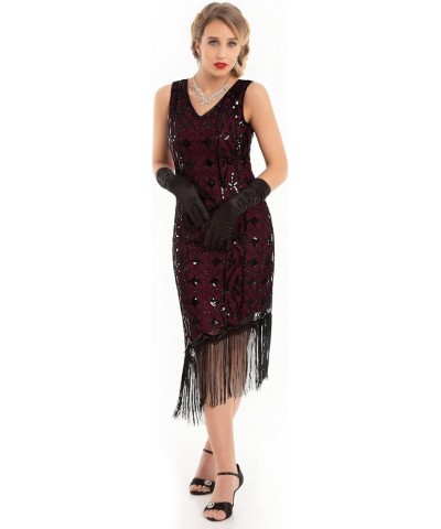 Women's Flapper Dresses 1920s Gatsby Sequin Fringed Asymmetric Hem Roaring 20s Cocktail Dress Burgundy $31.25 Dresses