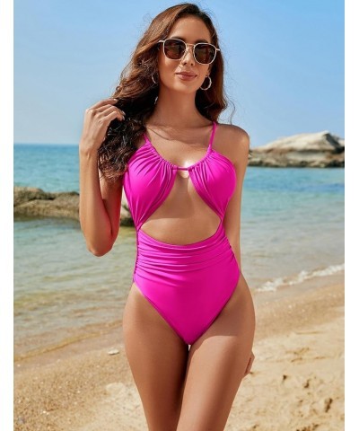 Womens One Piece Swimsuit Tummy Control Bathing Suit Sexy Flattering Cheeky High Cut Out Cute Ladies Swimwear Hot Pink $21.16...