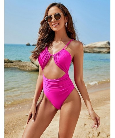 Womens One Piece Swimsuit Tummy Control Bathing Suit Sexy Flattering Cheeky High Cut Out Cute Ladies Swimwear Hot Pink $21.16...