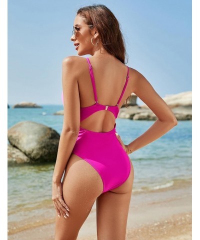 Womens One Piece Swimsuit Tummy Control Bathing Suit Sexy Flattering Cheeky High Cut Out Cute Ladies Swimwear Hot Pink $21.16...