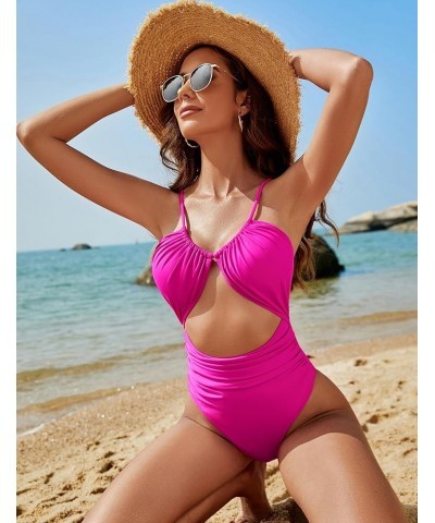 Womens One Piece Swimsuit Tummy Control Bathing Suit Sexy Flattering Cheeky High Cut Out Cute Ladies Swimwear Hot Pink $21.16...