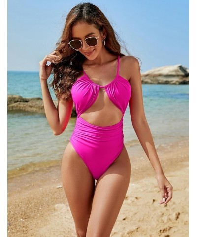 Womens One Piece Swimsuit Tummy Control Bathing Suit Sexy Flattering Cheeky High Cut Out Cute Ladies Swimwear Hot Pink $21.16...