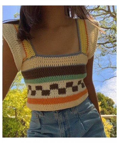 Women's Crochet Knit Crop Top Pullover Sweater Long Sleeve Hollow Out Square Neck Y2k Shirt Summer Streetwear Knitted Top Mul...