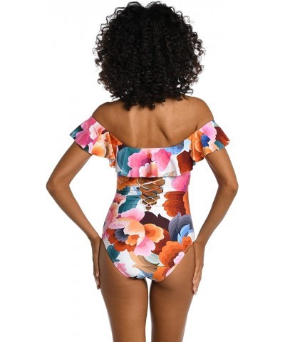 Off Shoulder Ruffle One Piece Swimsuit Multi//Floral Rhythm $61.15 Swimsuits