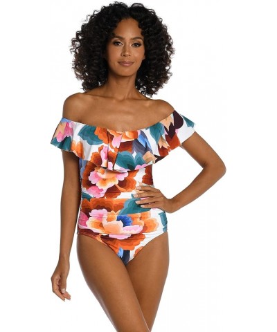 Off Shoulder Ruffle One Piece Swimsuit Multi//Floral Rhythm $61.15 Swimsuits