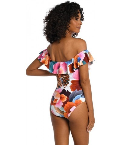 Off Shoulder Ruffle One Piece Swimsuit Multi//Floral Rhythm $61.15 Swimsuits