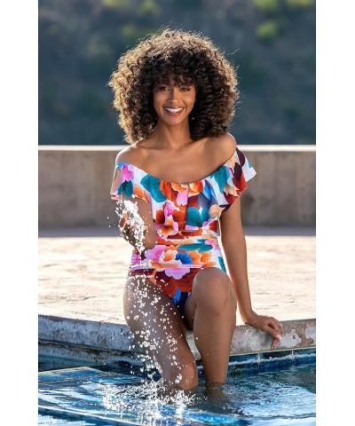 Off Shoulder Ruffle One Piece Swimsuit Multi//Floral Rhythm $61.15 Swimsuits