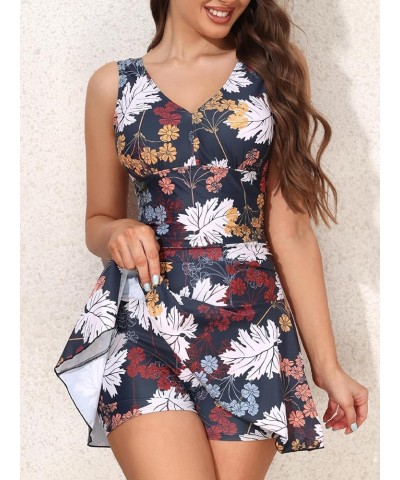 Women's Plus-Size Flower Printing Shaping Body One Piece Swim Dresses Swimsuit Forest Rhythms $21.27 Swimsuits