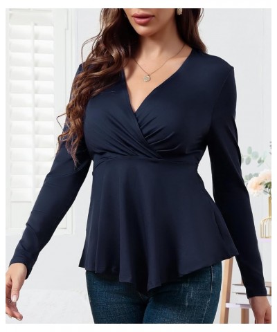 Womens Wrap Blouses Long Sleeve V Neck Casual Ruched Tunic Irregular Hem Tops Lounge Wear Blue $7.79 Tops