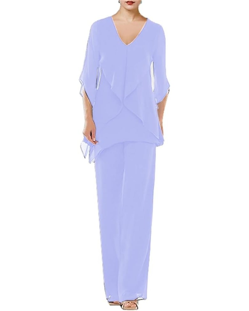 V Neck Flared Sleeve Mother of The Bride Dress for Wedding Women Pant Suits Outfits NY042 Lilac $32.40 Suits