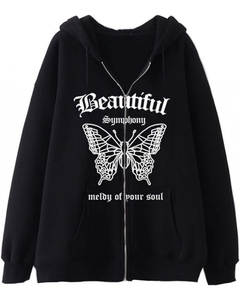 Women Men Zip Up Hoodie Y2K Halloween Butterfly Print Jacket Goth Punk Sweatshirt with Hood Style19 $13.67 Others