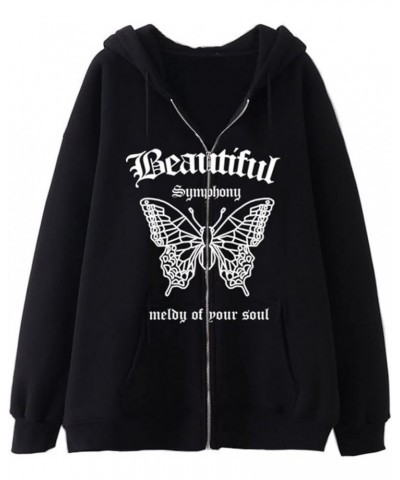 Women Men Zip Up Hoodie Y2K Halloween Butterfly Print Jacket Goth Punk Sweatshirt with Hood Style19 $13.67 Others