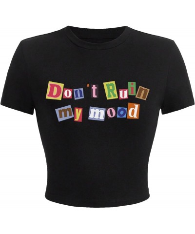 Women's Letter Graphic Print Crop Tee Shirt Top Crewneck Slim Fitted Short Sleeve T-Shirt Black Multicoloured $11.04 T-Shirts