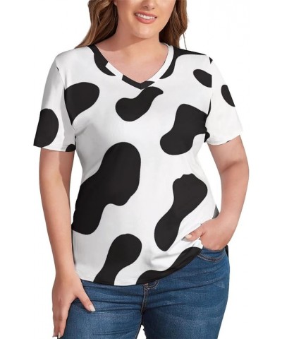 Dairy Cow Pattern Animal V Neck Short-Sleeve Womens Shirt Printed for Women Summer Top 3XL 3X-Large Style-1 $19.36 T-Shirts