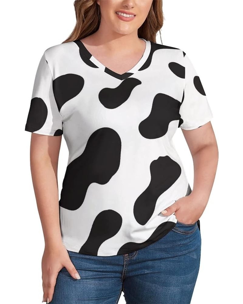 Dairy Cow Pattern Animal V Neck Short-Sleeve Womens Shirt Printed for Women Summer Top 3XL 3X-Large Style-1 $19.36 T-Shirts