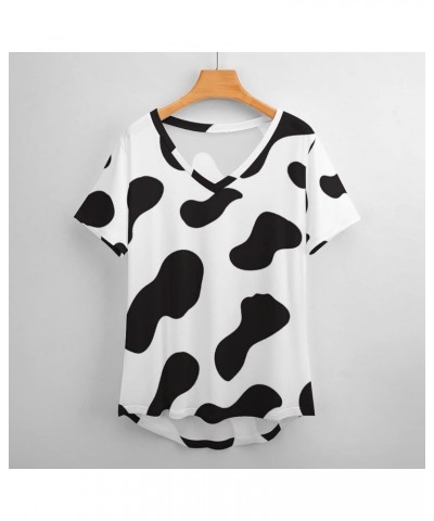 Dairy Cow Pattern Animal V Neck Short-Sleeve Womens Shirt Printed for Women Summer Top 3XL 3X-Large Style-1 $19.36 T-Shirts