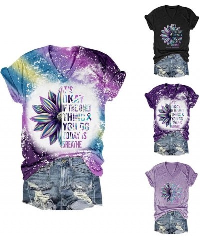 It's Okay If The Only Thing You Do Today is Breathe V Neck T-Shirt Casual Positive Tee Gift Tops Purple $11.22 T-Shirts