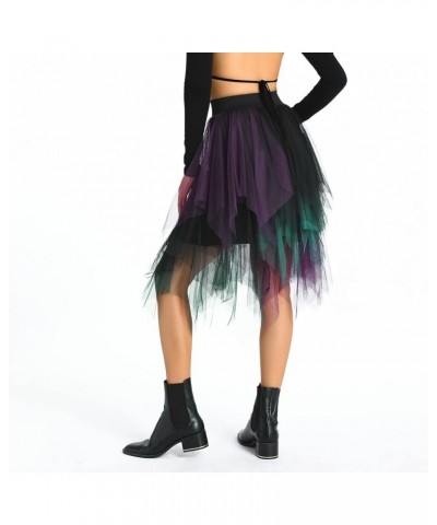 Women Tutu Tulle Skirt Elastic High Waist Layered Skirt Floral Print Mesh A-Line Midi Skirt Irregular 2 Purple Green Black $1...