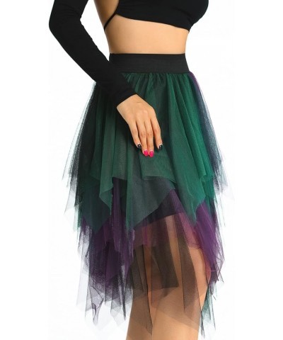 Women Tutu Tulle Skirt Elastic High Waist Layered Skirt Floral Print Mesh A-Line Midi Skirt Irregular 2 Purple Green Black $1...