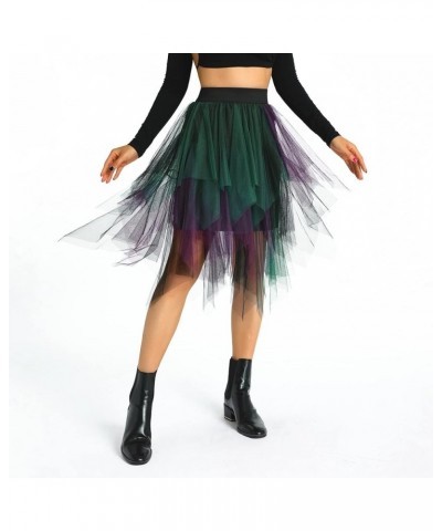 Women Tutu Tulle Skirt Elastic High Waist Layered Skirt Floral Print Mesh A-Line Midi Skirt Irregular 2 Purple Green Black $1...