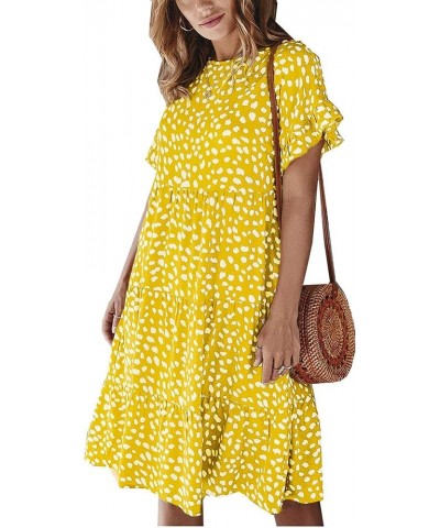 Womens Floral Print Ruffle Short Sleeve Loose Swing Midi Dress Summer A - Yellow $16.45 Dresses