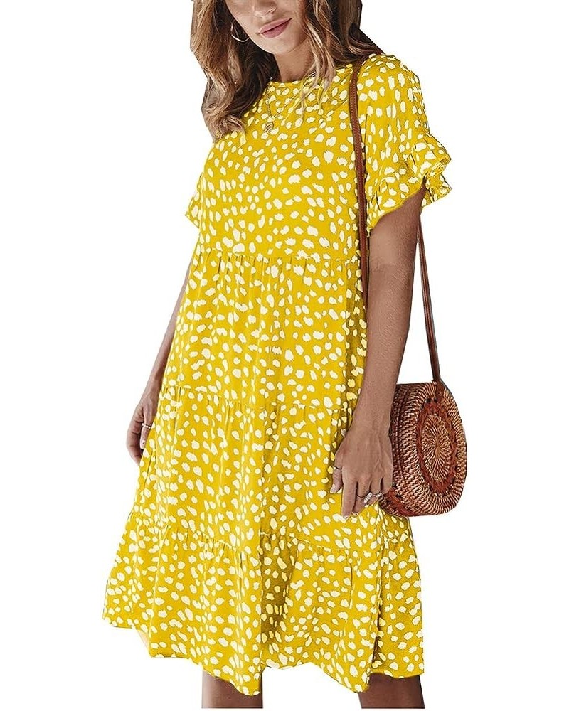 Womens Floral Print Ruffle Short Sleeve Loose Swing Midi Dress Summer A - Yellow $16.45 Dresses