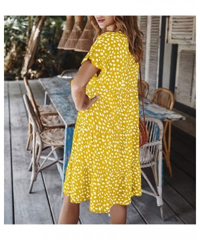 Womens Floral Print Ruffle Short Sleeve Loose Swing Midi Dress Summer A - Yellow $16.45 Dresses