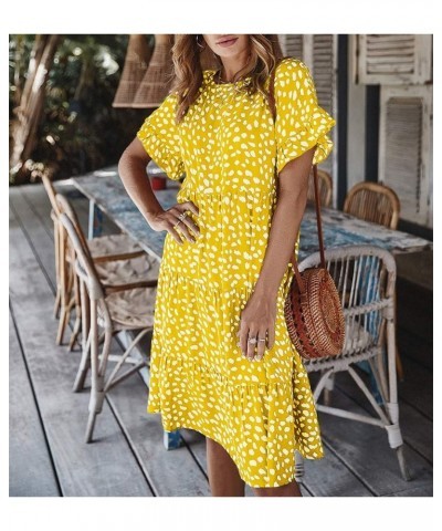 Womens Floral Print Ruffle Short Sleeve Loose Swing Midi Dress Summer A - Yellow $16.45 Dresses