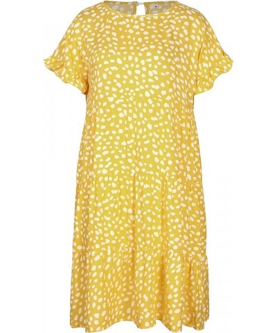 Womens Floral Print Ruffle Short Sleeve Loose Swing Midi Dress Summer A - Yellow $16.45 Dresses