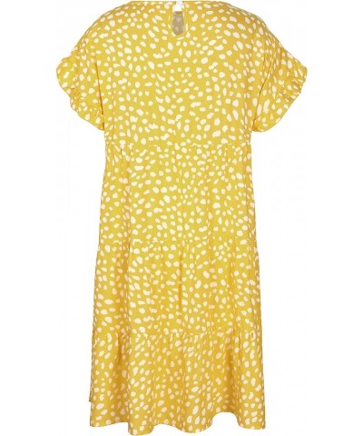 Womens Floral Print Ruffle Short Sleeve Loose Swing Midi Dress Summer A - Yellow $16.45 Dresses