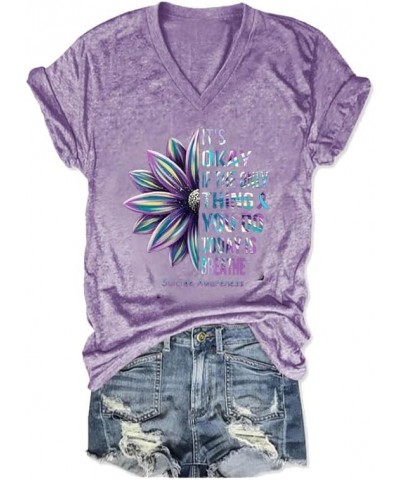 It's Okay If The Only Thing You Do Today is Breathe V Neck T-Shirt Casual Positive Tee Gift Tops Purple $11.22 T-Shirts