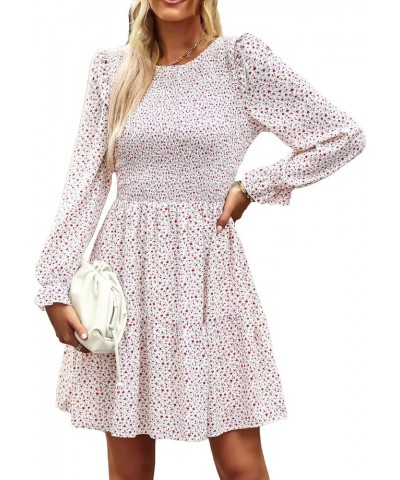 Womens Floral Dress Round Neck Long Sleeve Ruffle A Line Flowy Long Dress White $19.11 Dresses