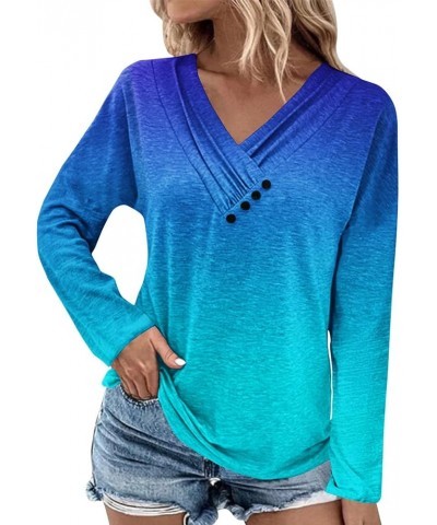 Womens Tops Button Long Sleeve Shirt Oversized Tshirts Cute Blouse Dressy Casual Basic Tees Loose Fit Tunic C-blue $11.59 Tops