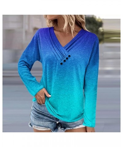 Womens Tops Button Long Sleeve Shirt Oversized Tshirts Cute Blouse Dressy Casual Basic Tees Loose Fit Tunic C-blue $11.59 Tops