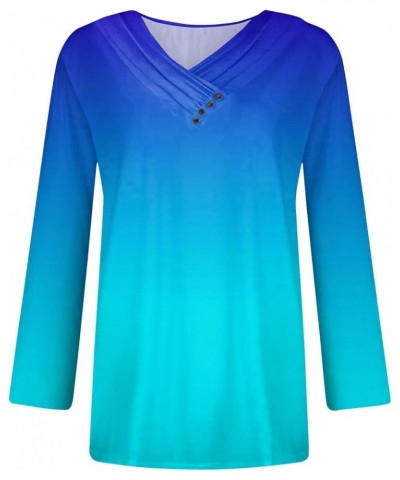 Womens Tops Button Long Sleeve Shirt Oversized Tshirts Cute Blouse Dressy Casual Basic Tees Loose Fit Tunic C-blue $11.59 Tops