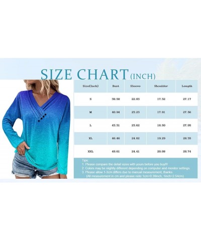 Womens Tops Button Long Sleeve Shirt Oversized Tshirts Cute Blouse Dressy Casual Basic Tees Loose Fit Tunic C-blue $11.59 Tops