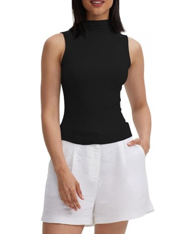 Women Sleeveless/Long Sleeve Mock Turtleneck Tank Tops Slim Fit Stretchy Layer Tee Shirts 50128 Cropped Black $11.99 Tanks