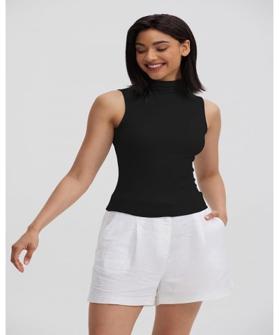 Women Sleeveless/Long Sleeve Mock Turtleneck Tank Tops Slim Fit Stretchy Layer Tee Shirts 50128 Cropped Black $11.99 Tanks