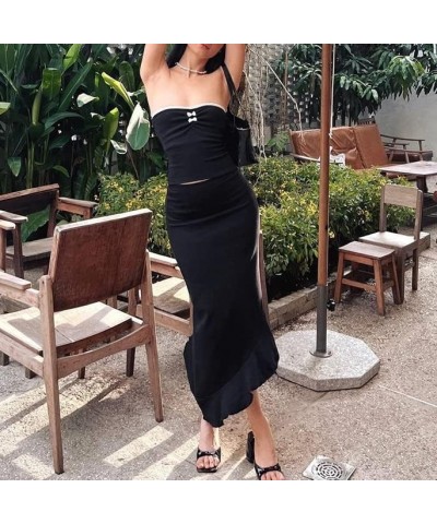 Summer Two Piece Set for Women Y2K Low Cut Tube Top Low Waist Bodycon Maxi Skirt Suit 2Pc Long Skirt Outfit Beachwear 23m30bl...