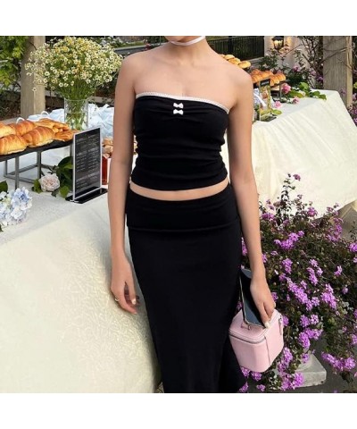 Summer Two Piece Set for Women Y2K Low Cut Tube Top Low Waist Bodycon Maxi Skirt Suit 2Pc Long Skirt Outfit Beachwear 23m30bl...