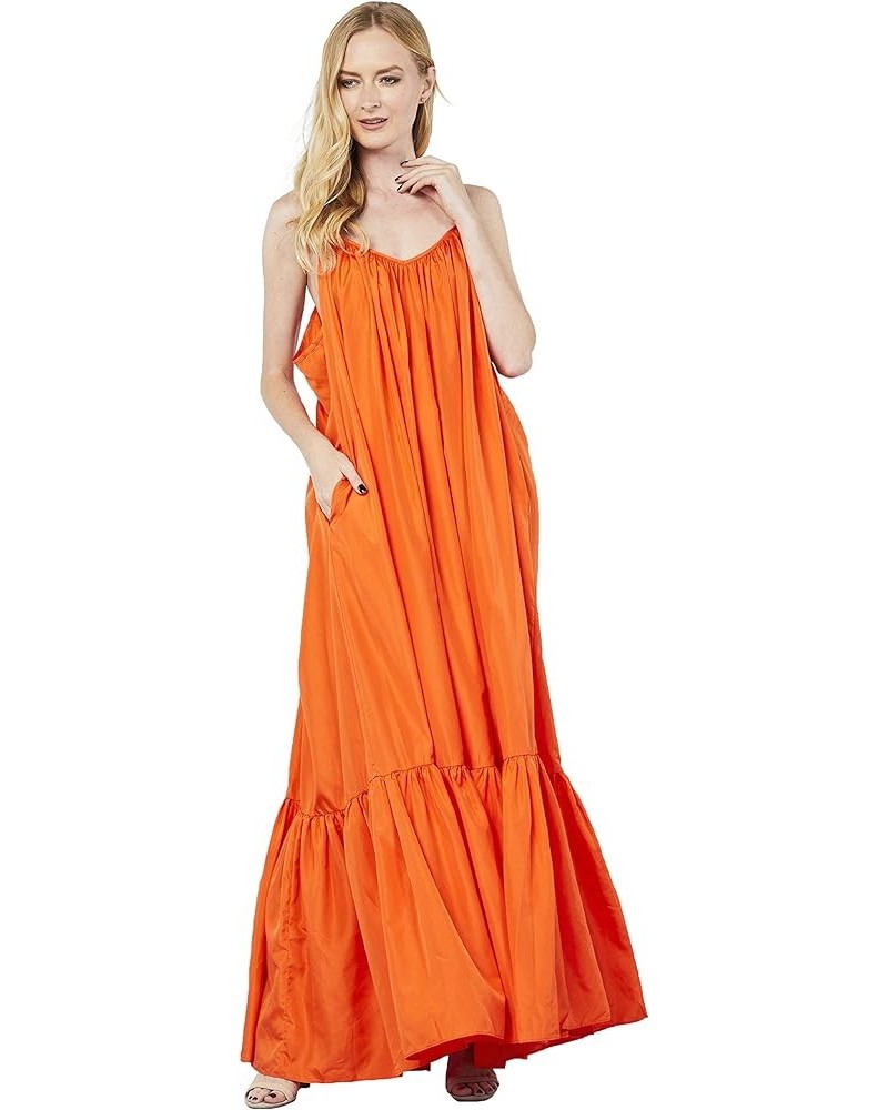 Elegance A-Line Spaghetti Strap Flowy Maxi Rideau Dress Low Back Orange $41.58 Dresses