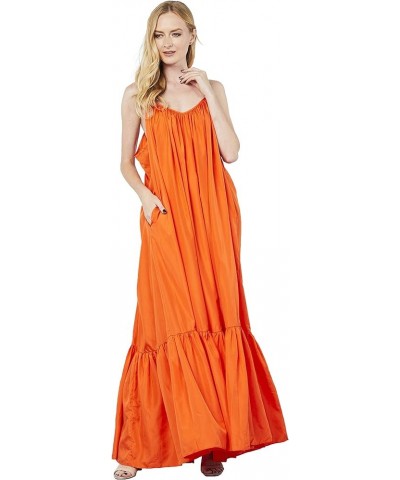 Elegance A-Line Spaghetti Strap Flowy Maxi Rideau Dress Low Back Orange $41.58 Dresses